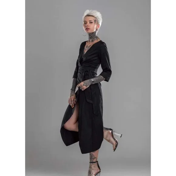 MDNT:45 | Dresses | Mdnt45 Japanese Kimono Midi Dress In Black | Poshmark